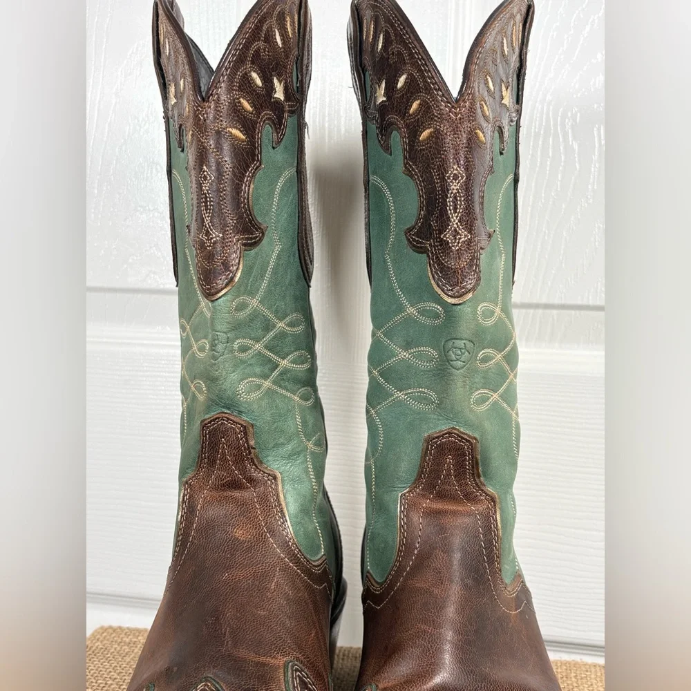 Ariat Brown and Teal Western Heeled Cowboy Boots - Picture 8 of 13